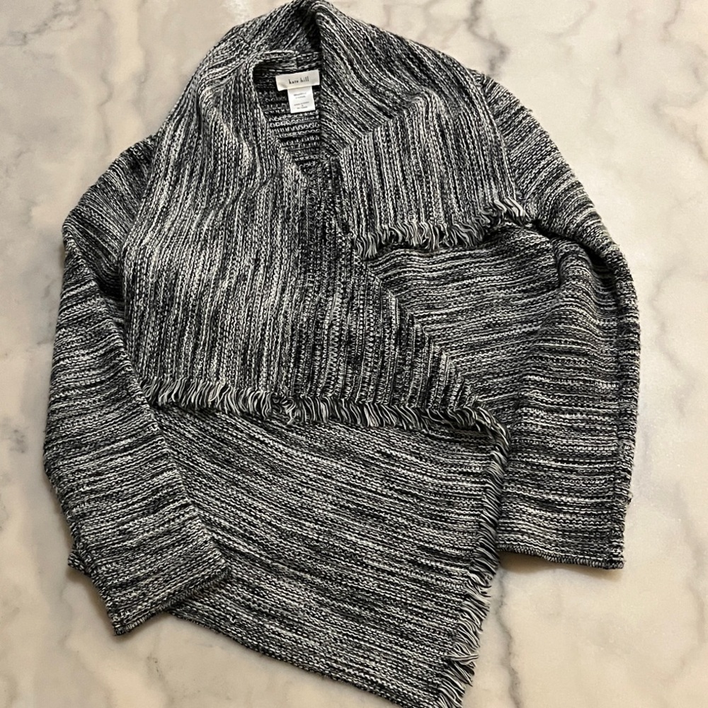 Kate Hill Wool Blend Black and White Knit Cardigan